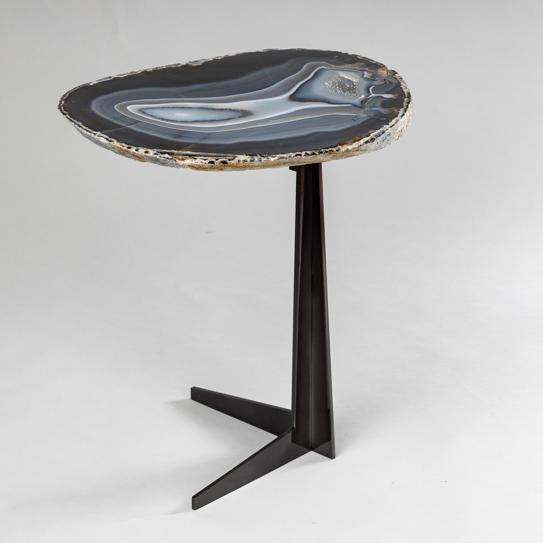 Mexican Side or Cocktail Table, Brazilian Agate with Black Color Metal Base