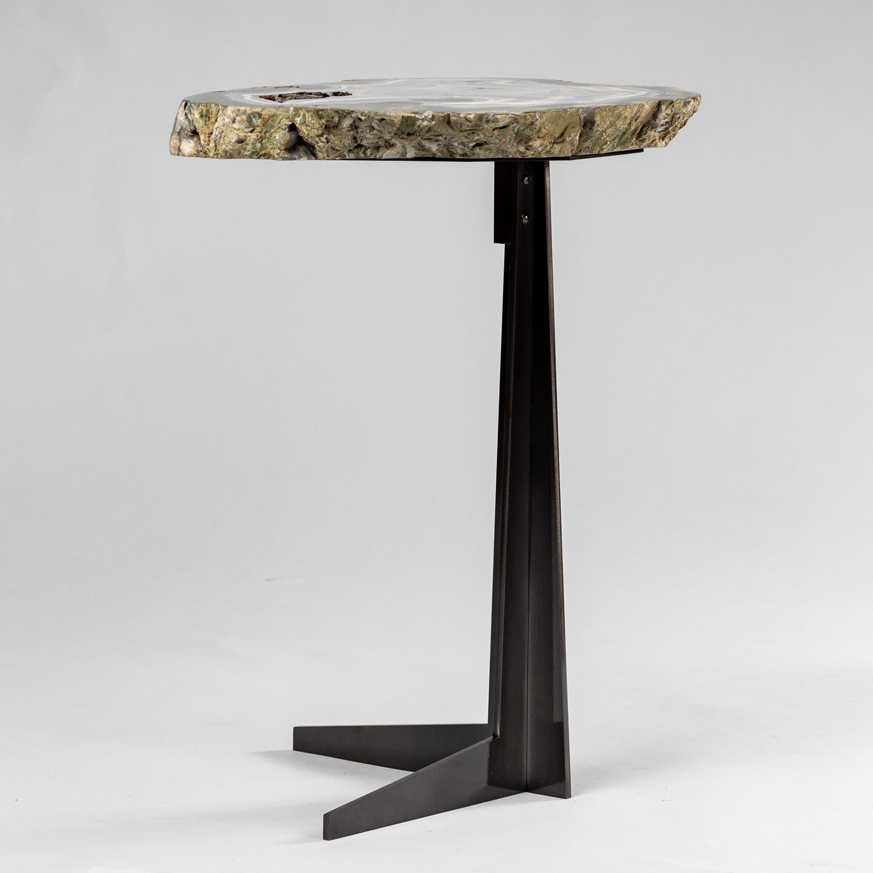 Mexican Side or Cocktail Table, Brazilian Agate with Black Color Metal Base For Sale