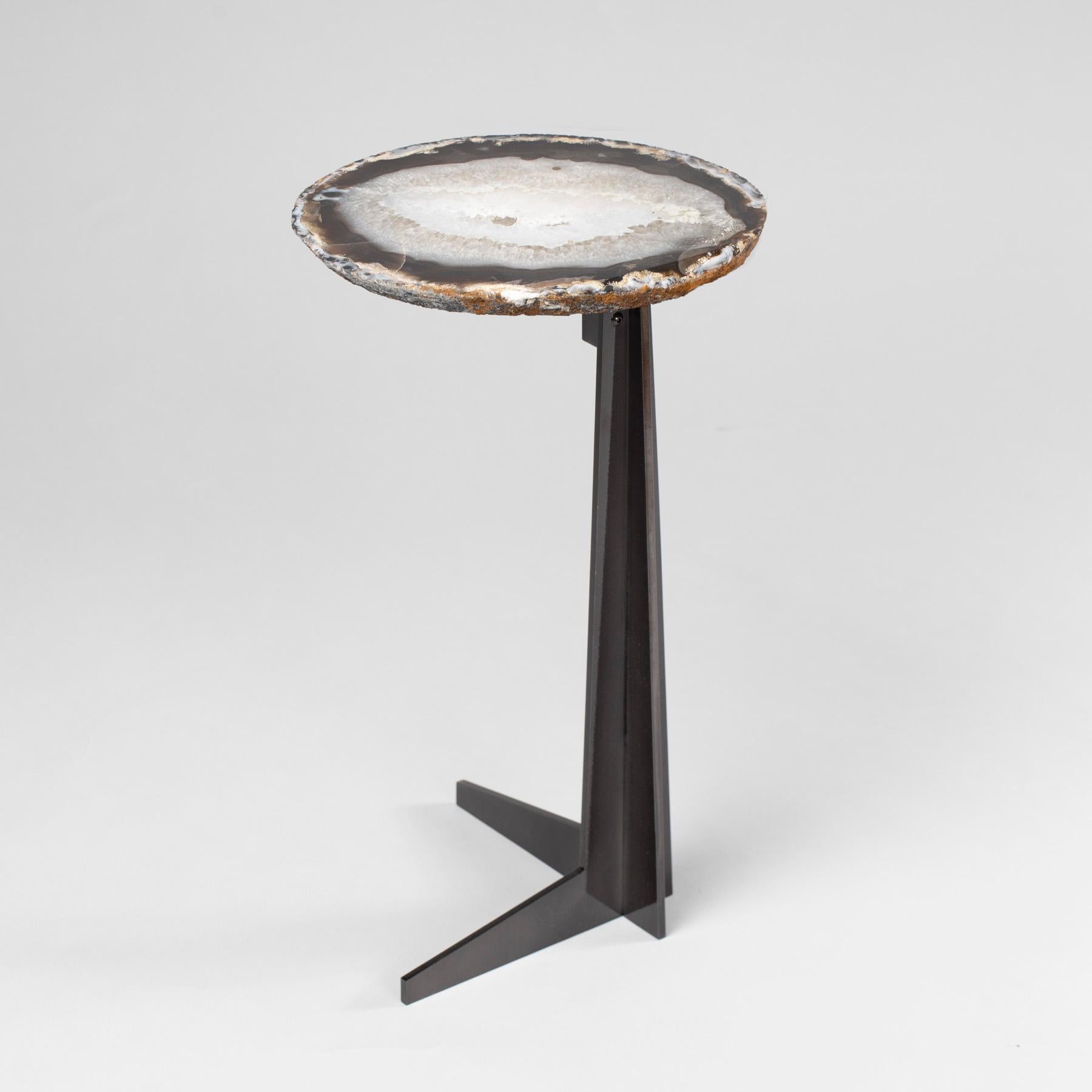 Polished Side or Cocktail Table, Brazilian Agate with Black Color Metal Base