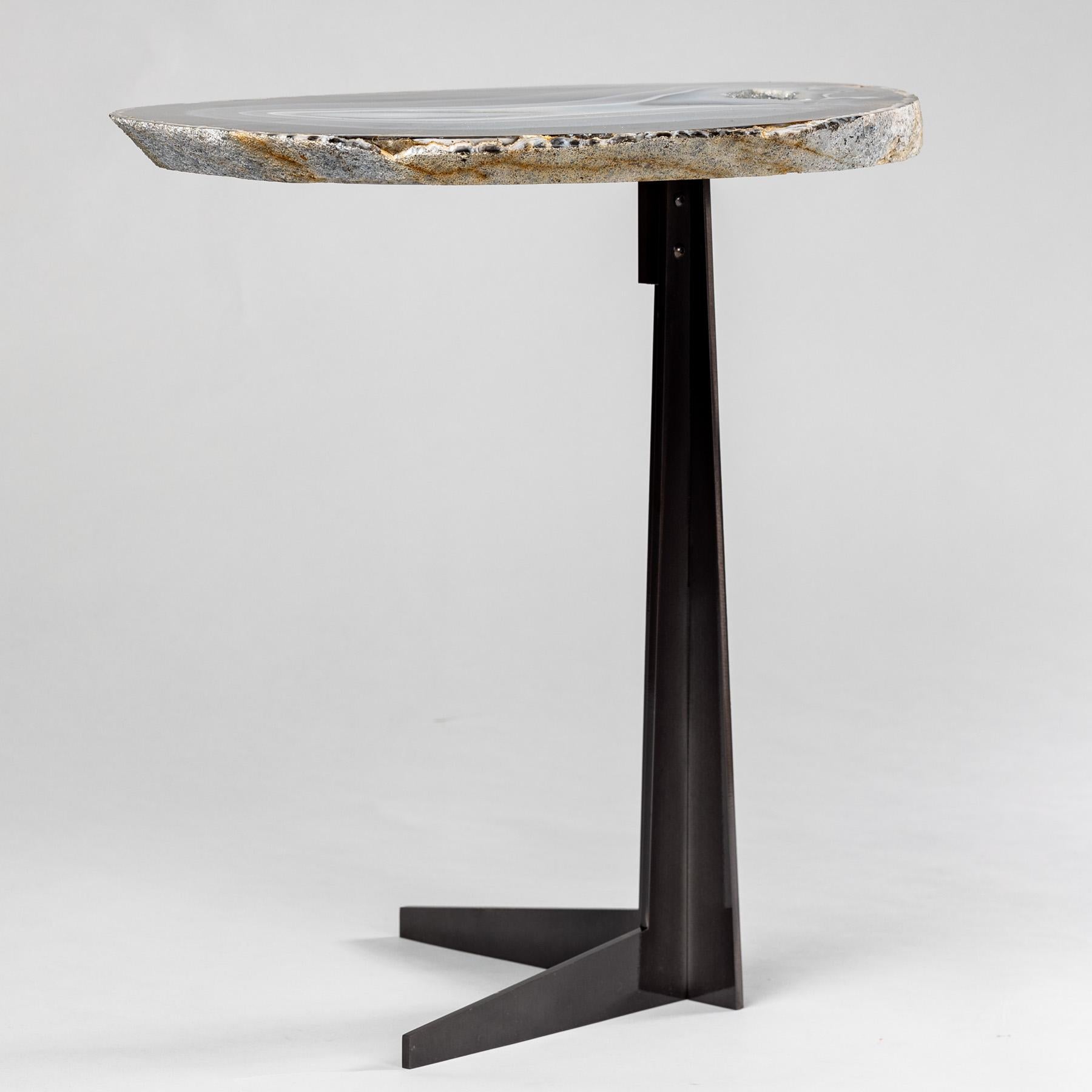 Polished Side or Cocktail Table, Brazilian Agate with Black Color Metal Base