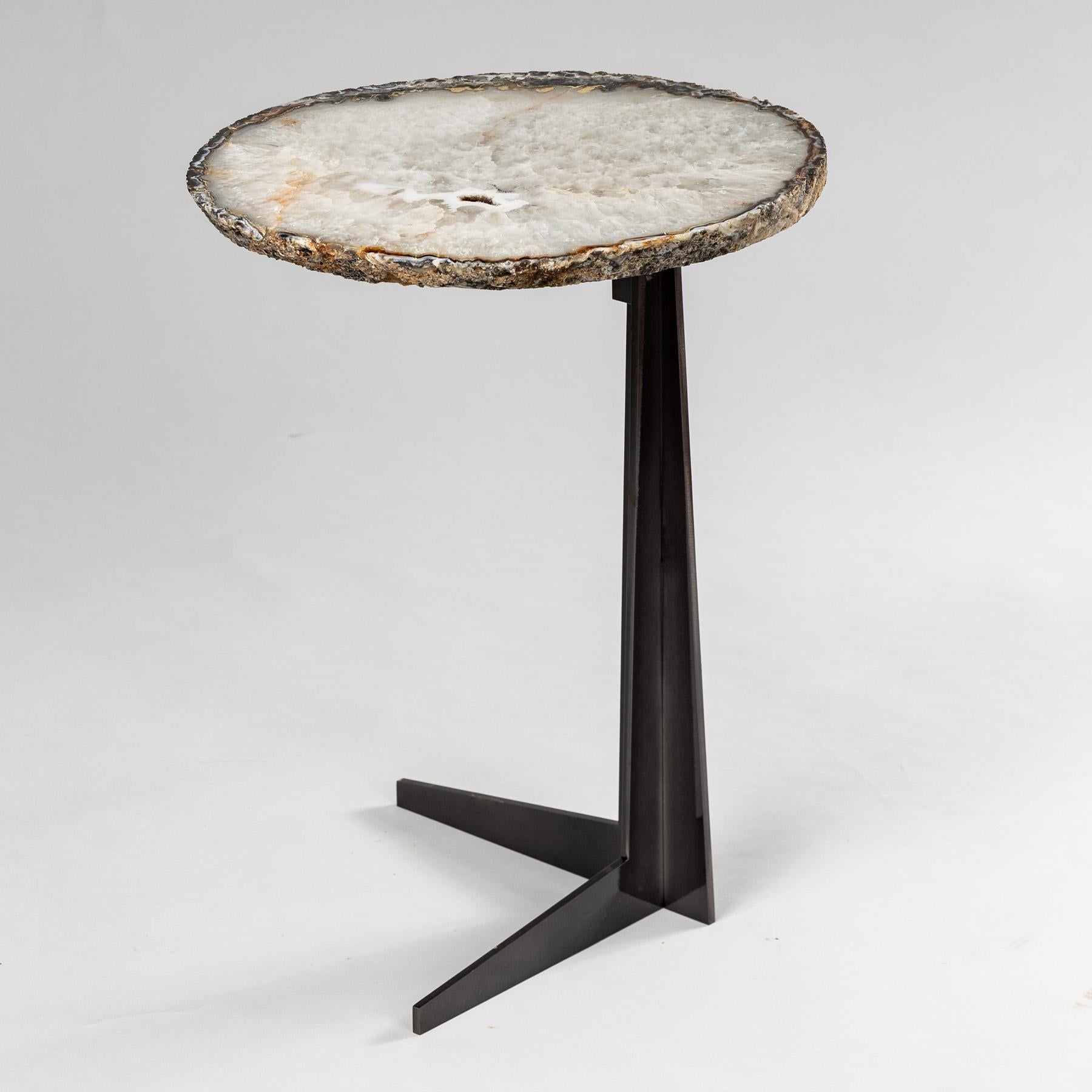 Mexican Side or Cocktail Table, Brazilian Agate with Black Color Metal Base For Sale