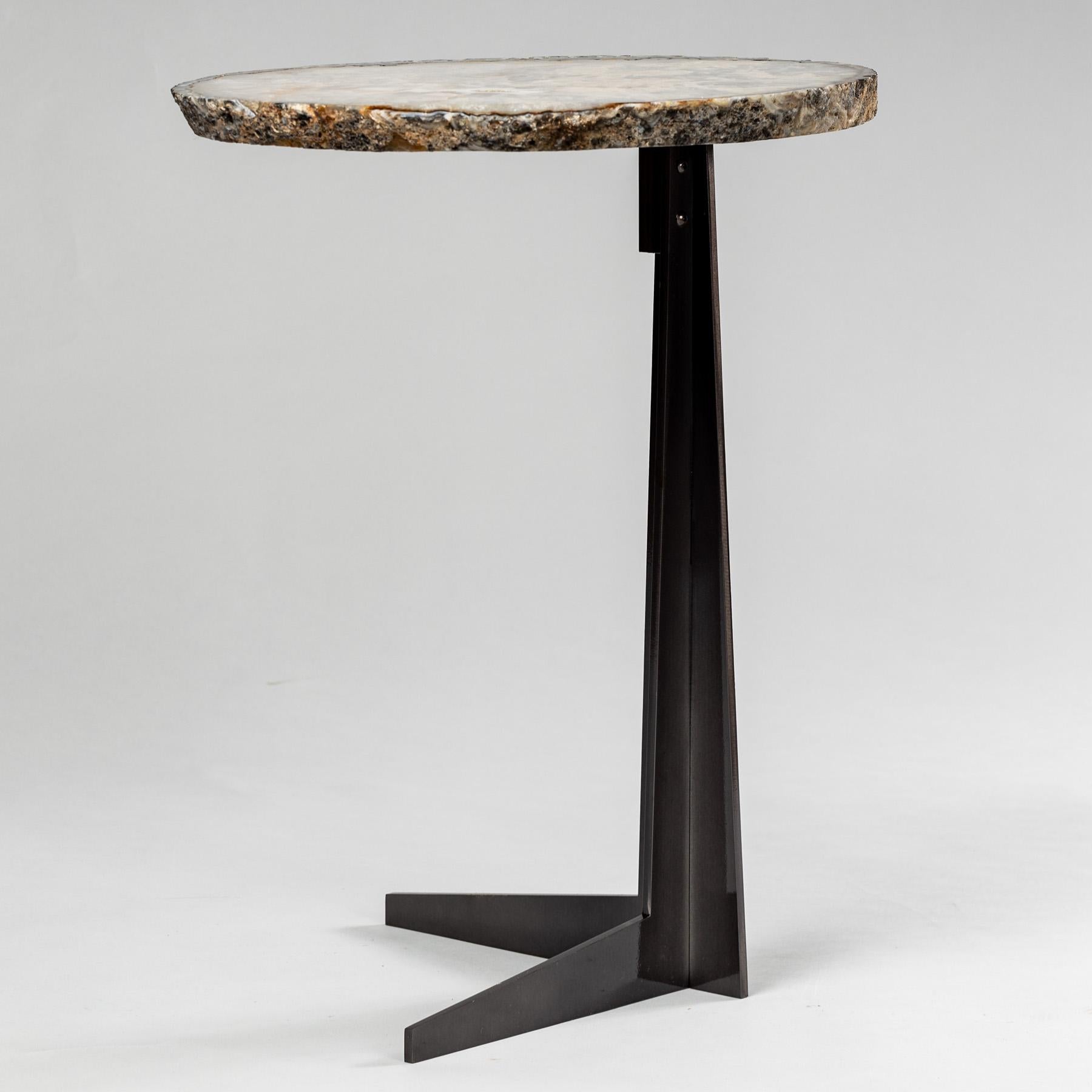 Polished Side or Cocktail Table, Brazilian Agate with Black Color Metal Base For Sale