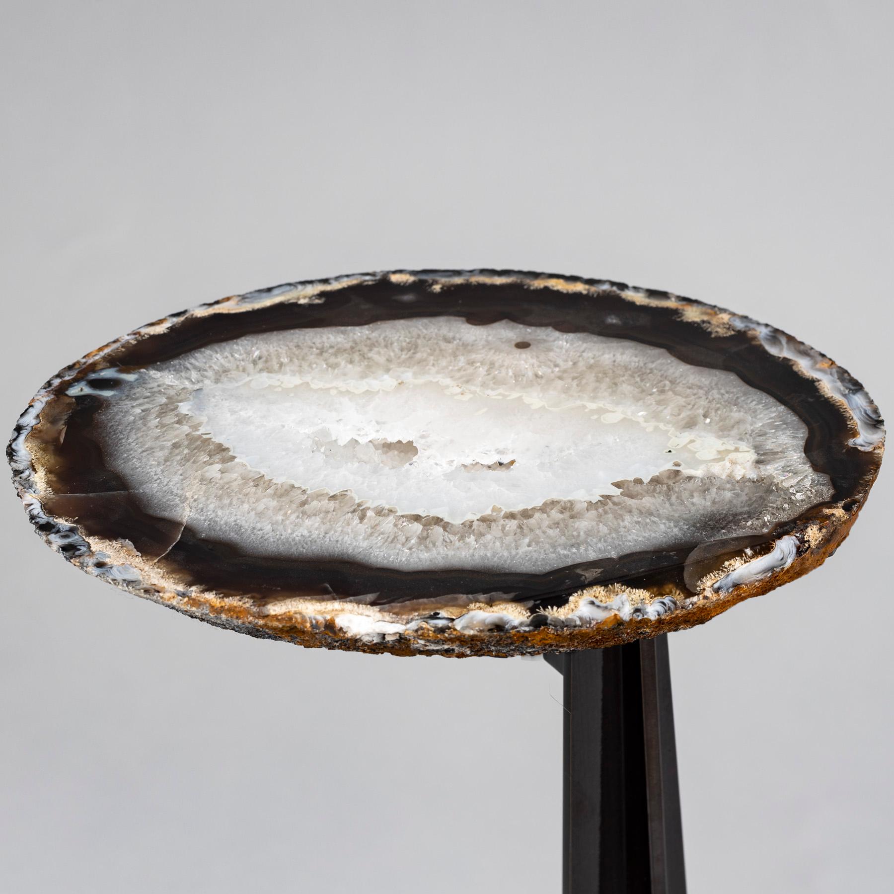 Contemporary Side or Cocktail Table, Brazilian Agate with Black Color Metal Base