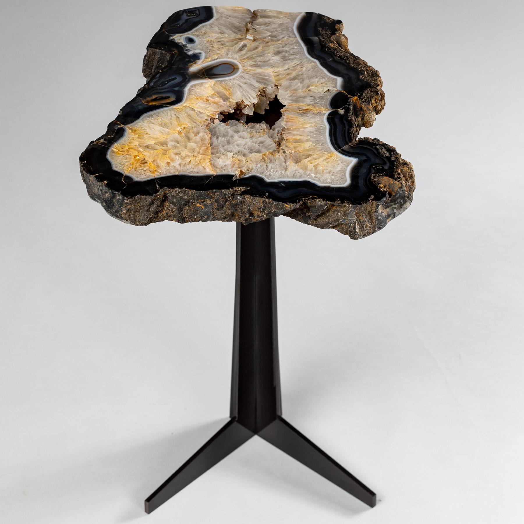 Contemporary Side or Cocktail Table, Brazilian Agate with Black Color Metal Base