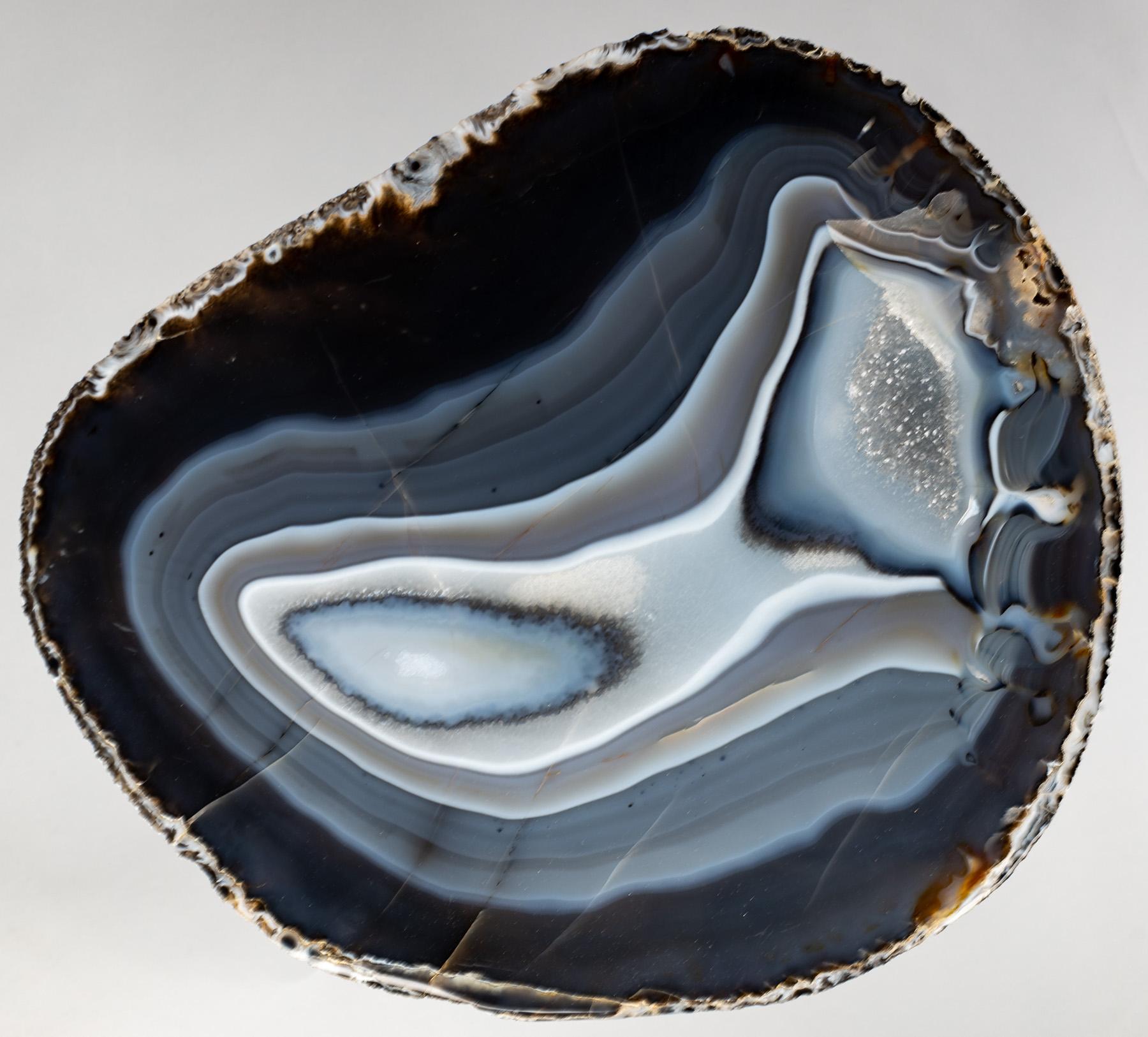 Contemporary Side or Cocktail Table, Brazilian Agate with Black Color Metal Base