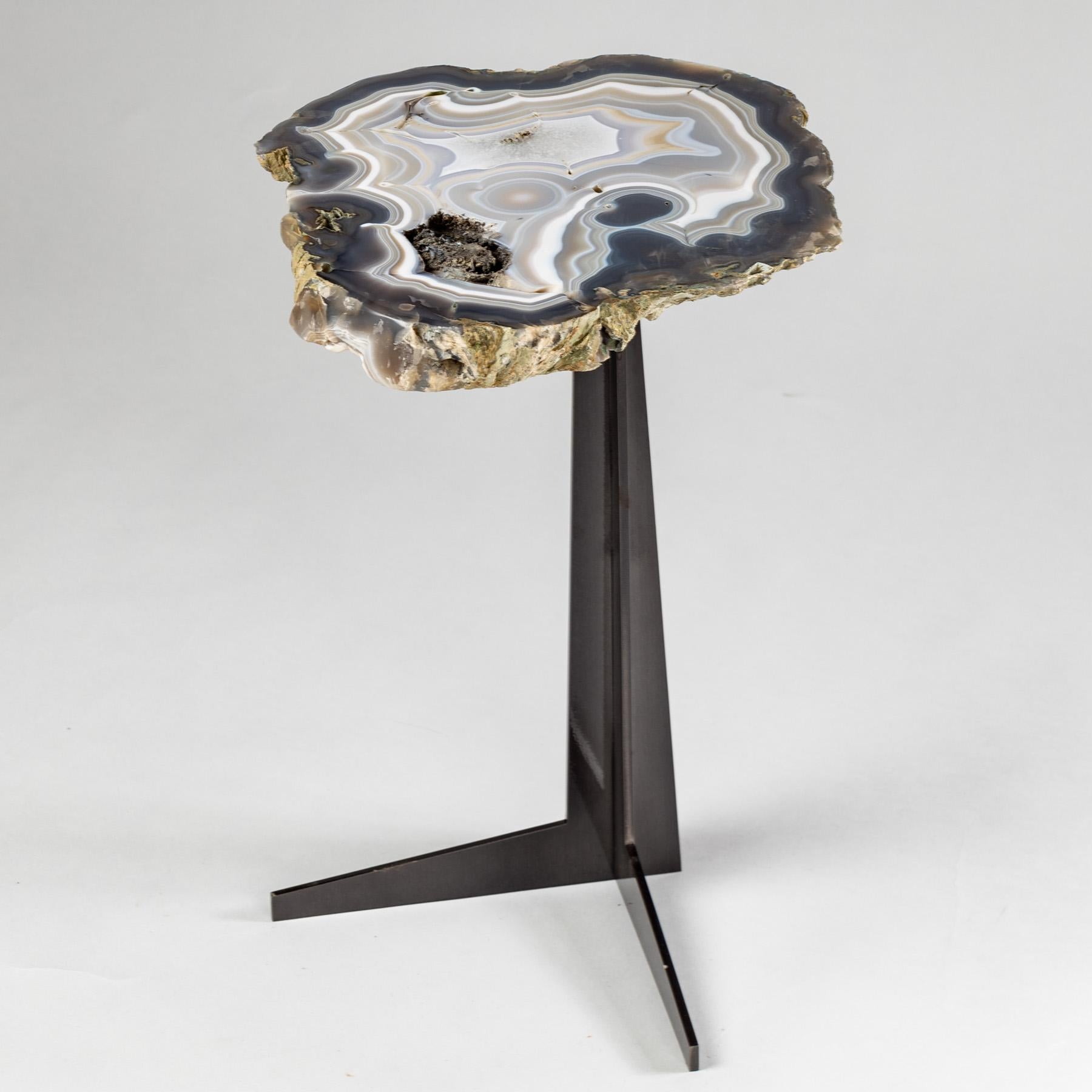 Side or Cocktail Table, Brazilian Agate with Black Color Metal Base For Sale 1