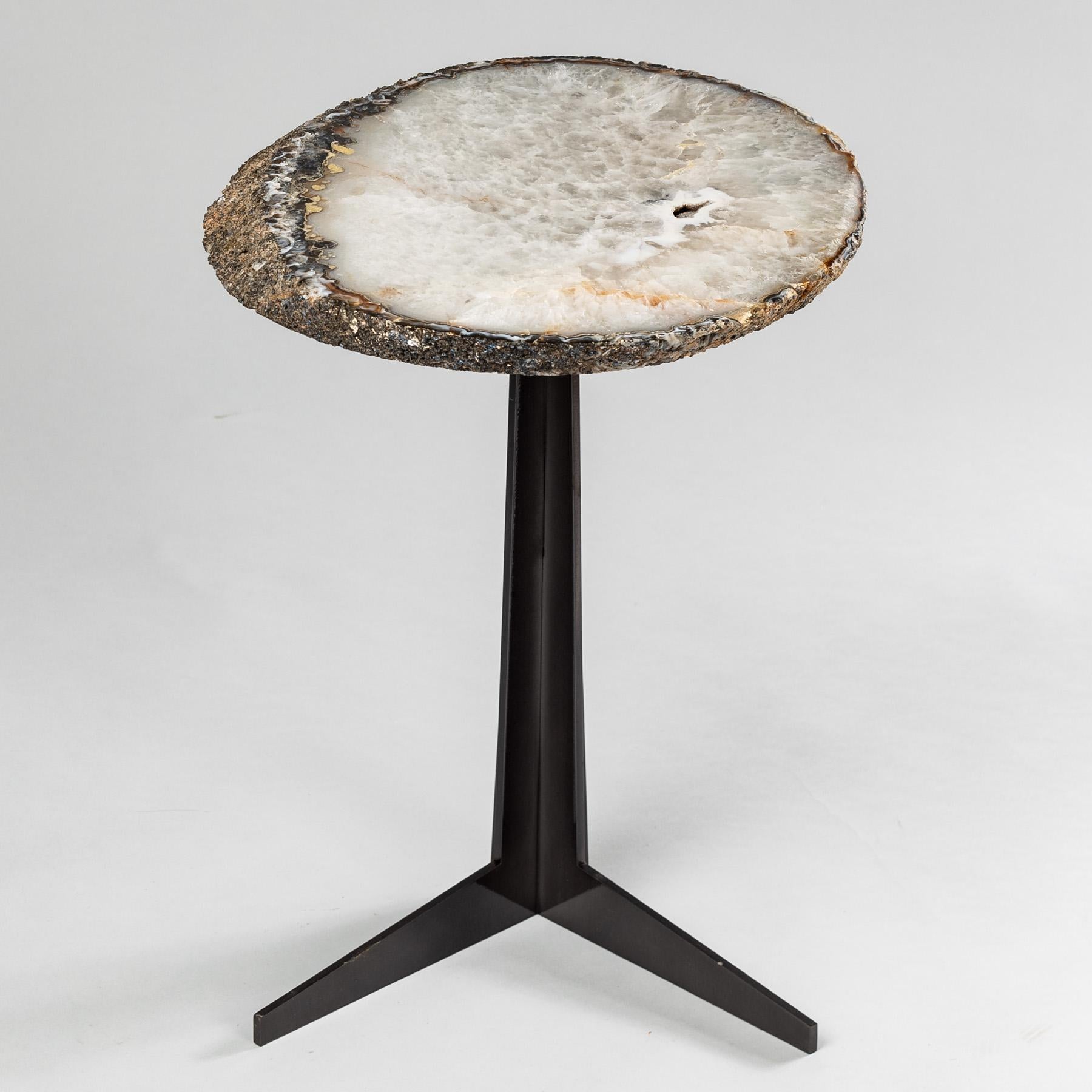 Side or Cocktail Table, Brazilian Agate with Black Color Metal Base For Sale 1