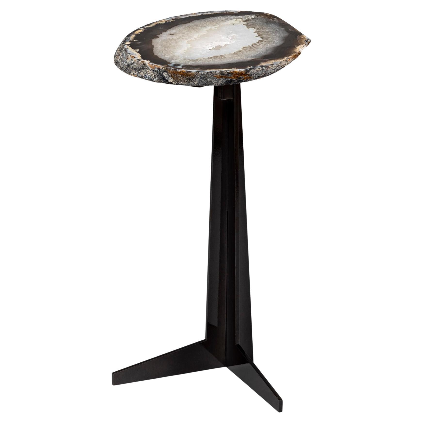 Side or Cocktail Table, Brazilian Agate with Black Color Metal Base