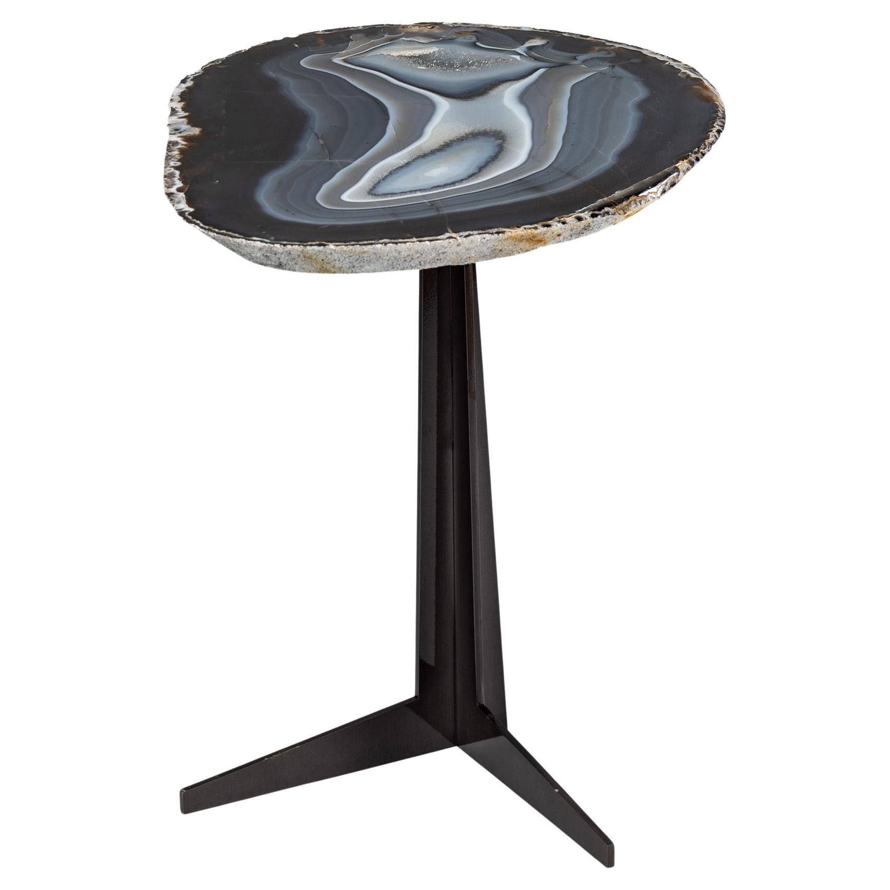 Side or Cocktail Table, Brazilian Agate with Black Color Metal Base