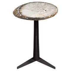 Table d'appoint ou de cocktail, agate brésilienne avec base en métal de couleur noire