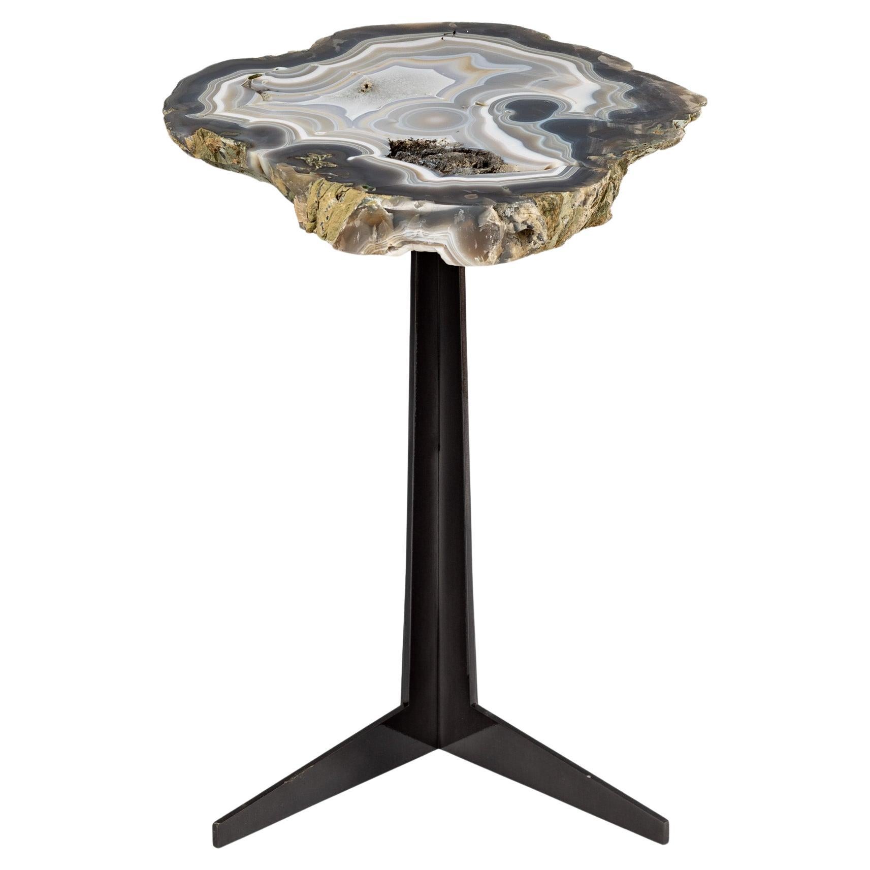 Side or Cocktail Table, Brazilian Agate with Black Color Metal Base For Sale