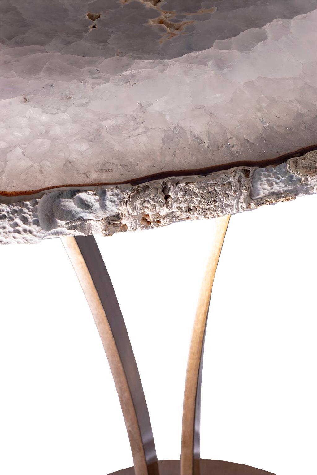 Side or Cocktail Table, Brazilian Agate with Gold Color Metal Base 4