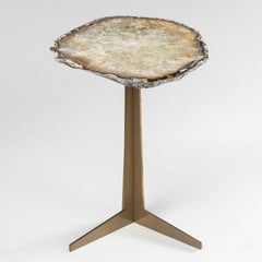 Side or Cocktail Table, Brazilian Agate with Gold Color Metal Base