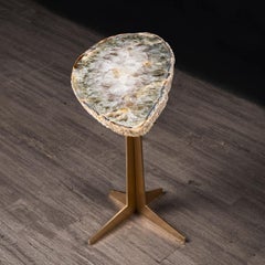 Side or Cocktail Table, Brazilian Agate with Gold Color Metal Base