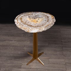 Side or Cocktail Table, Brazilian Agate with Gold Color Metal Base