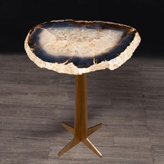 Side or Cocktail Table, Brazilian Agate with Gold Color Metal Base