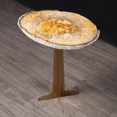 Side or Cocktail Table, Brazilian Agate with Gold Color Metal Base
