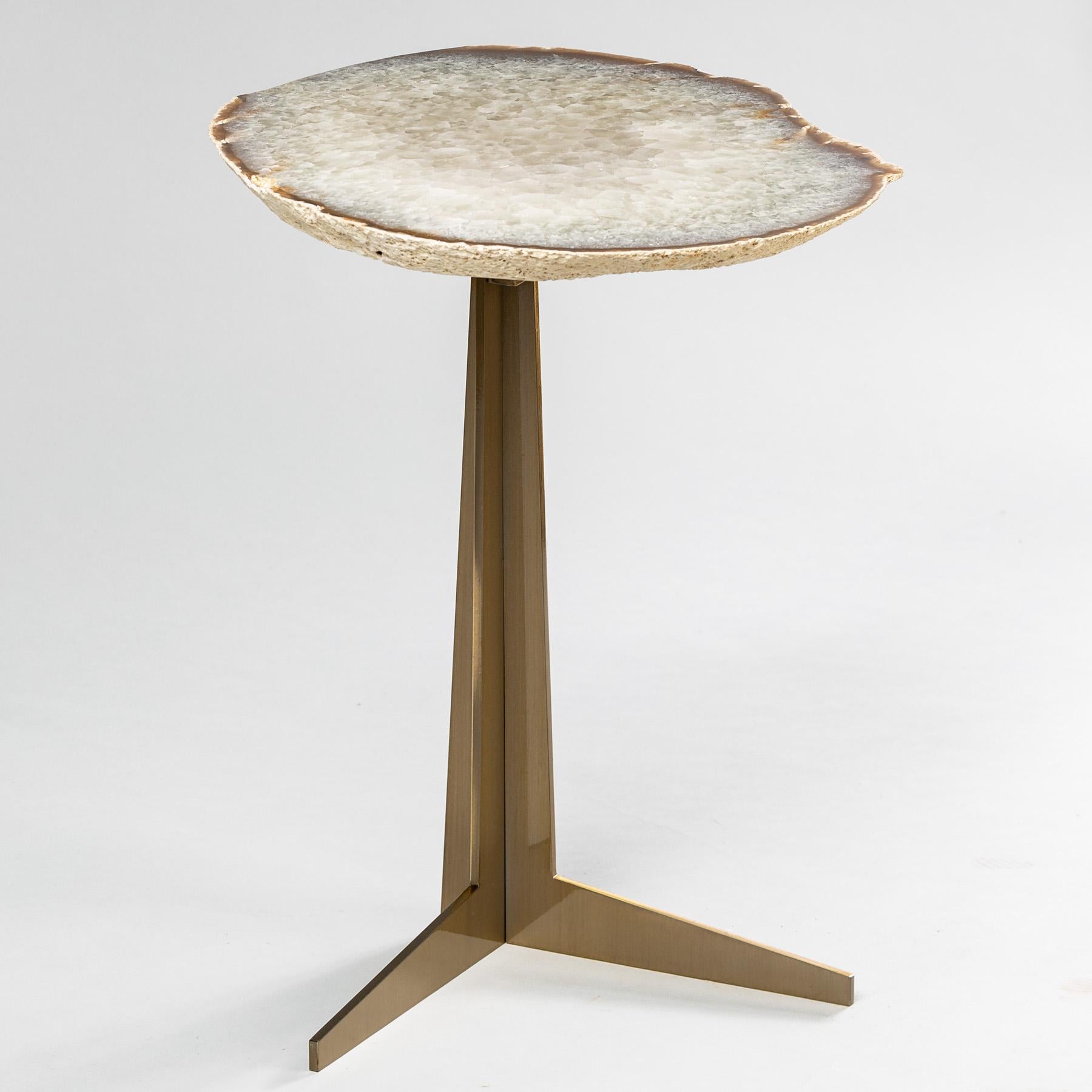 Organic Modern Side or Cocktail Table, Brazilian Agate with Gold Color Metal Base
