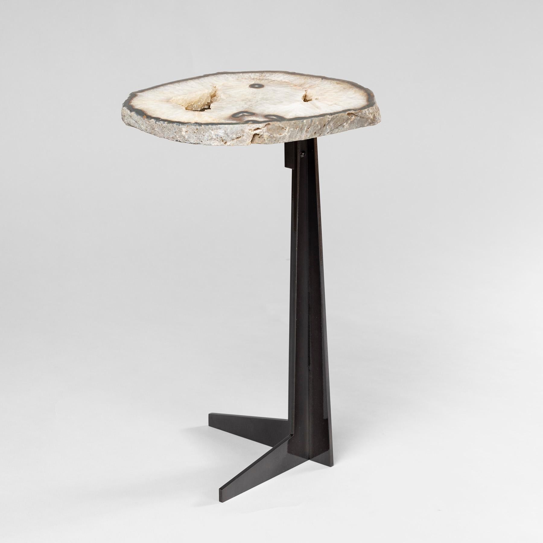 Mexican Side or Cocktail Table, Brazilian Agate with Black Color Metal Base For Sale