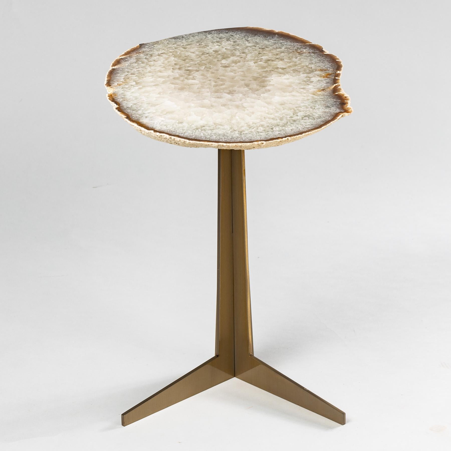 Mexican Side or Cocktail Table, Brazilian Agate with Gold Color Metal Base