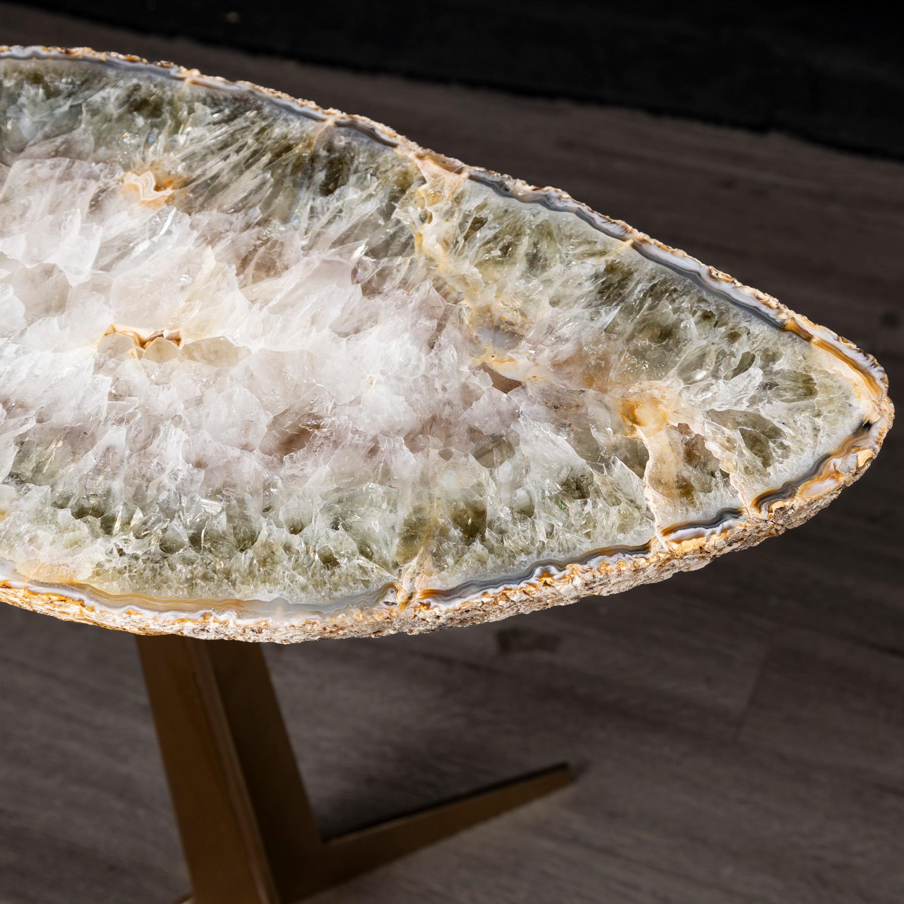 Mexican Side or Cocktail Table, Brazilian Agate with Gold Color Metal Base For Sale