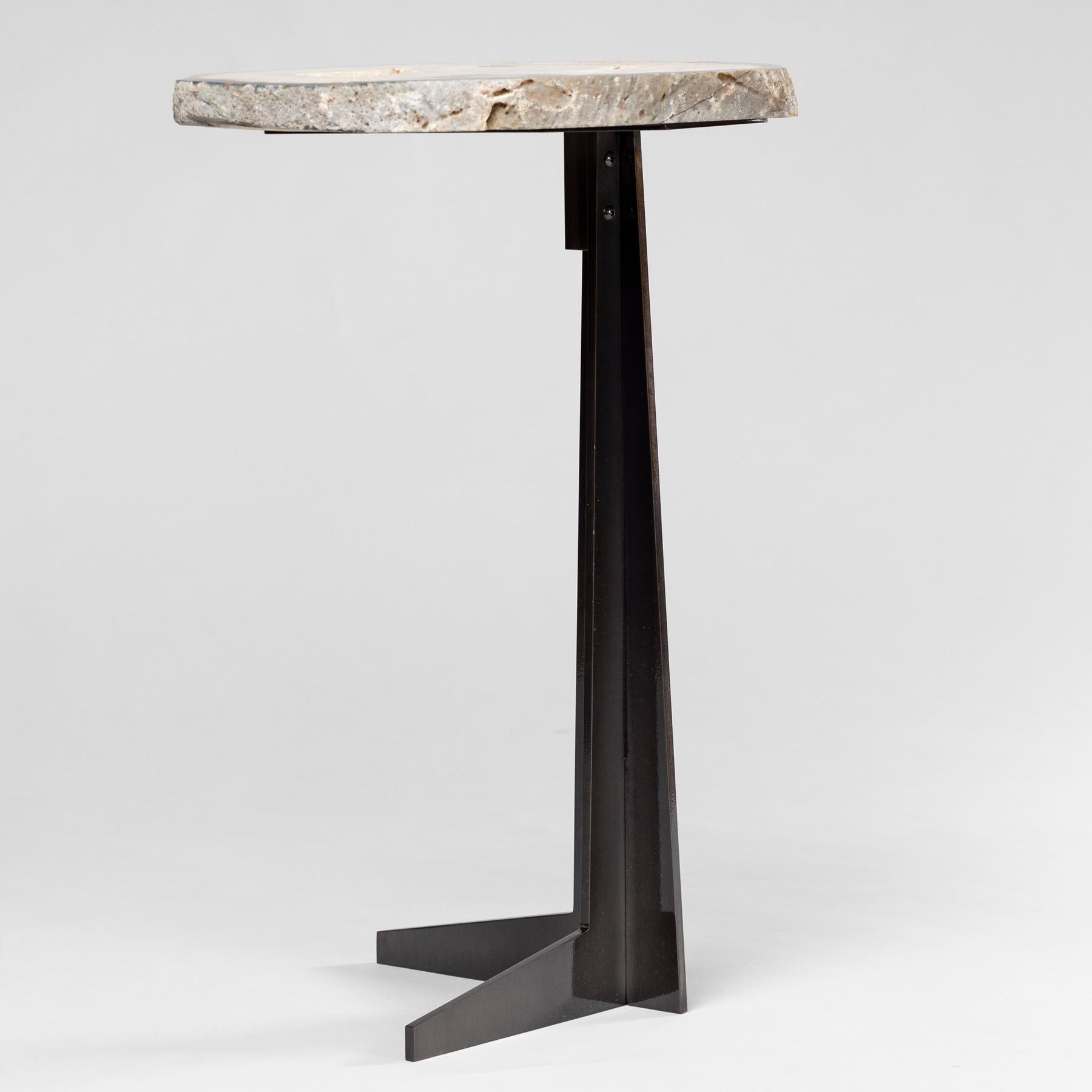 Polished Side or Cocktail Table, Brazilian Agate with Black Color Metal Base For Sale