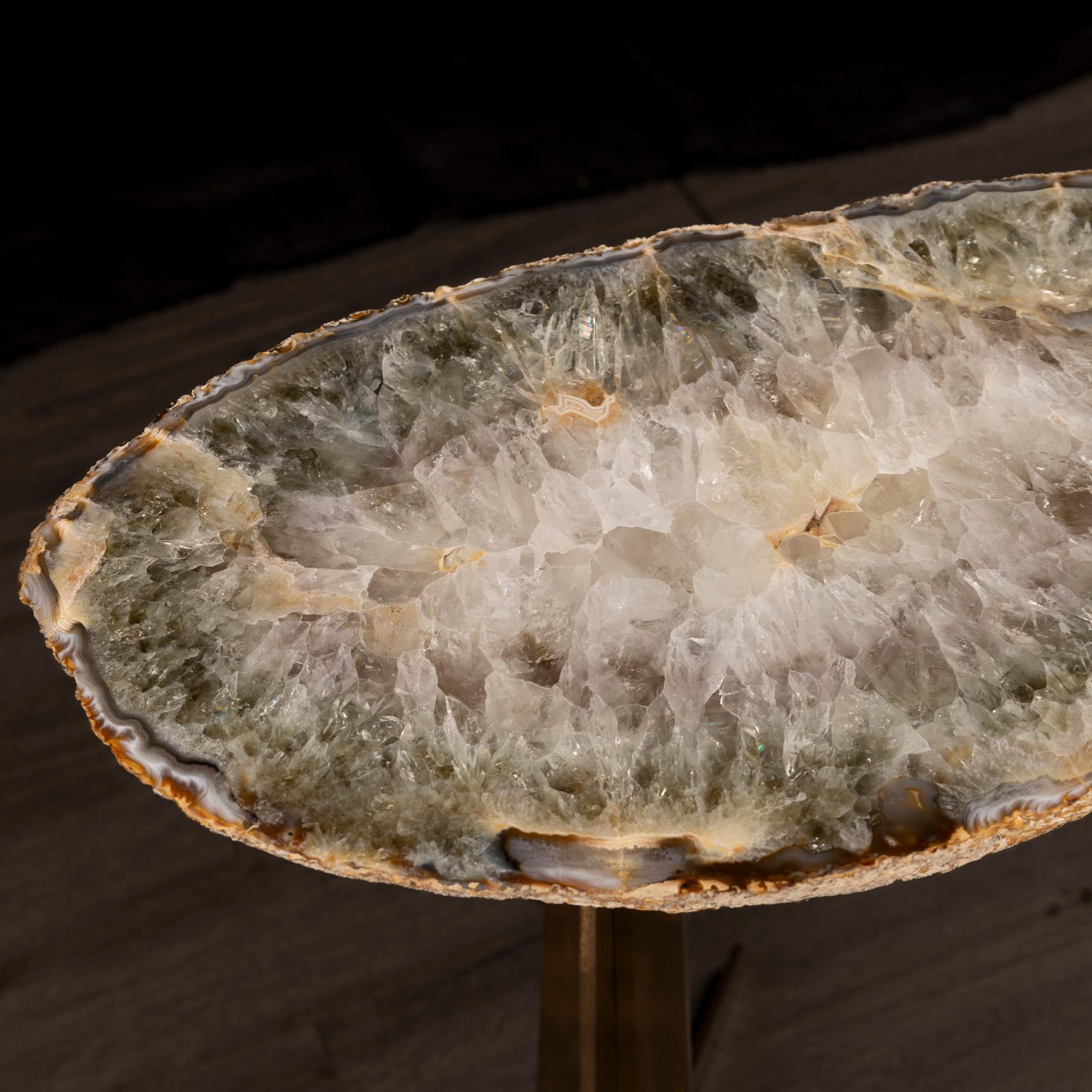 Polished Side or Cocktail Table, Brazilian Agate with Gold Color Metal Base For Sale