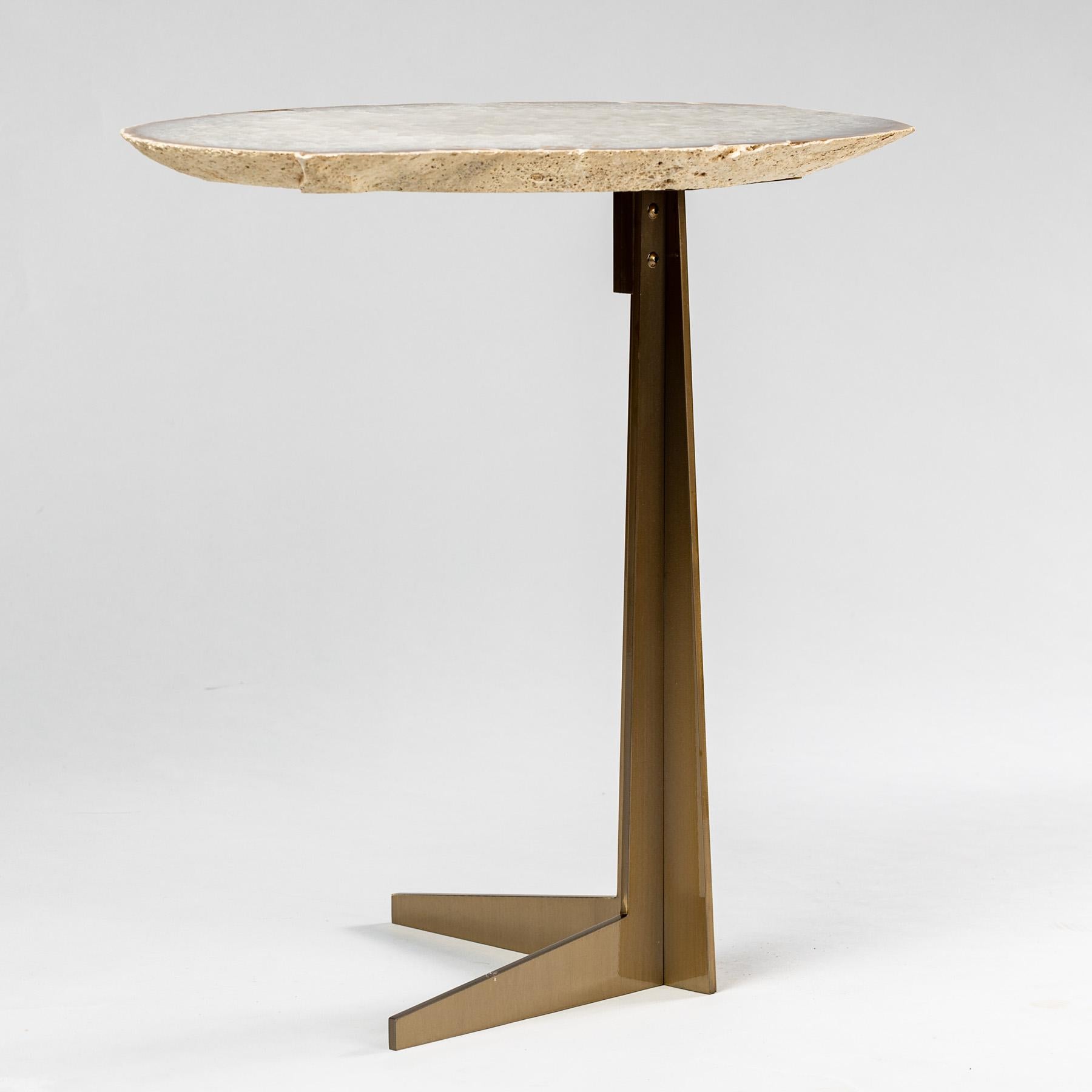 Contemporary Side or Cocktail Table, Brazilian Agate with Gold Color Metal Base