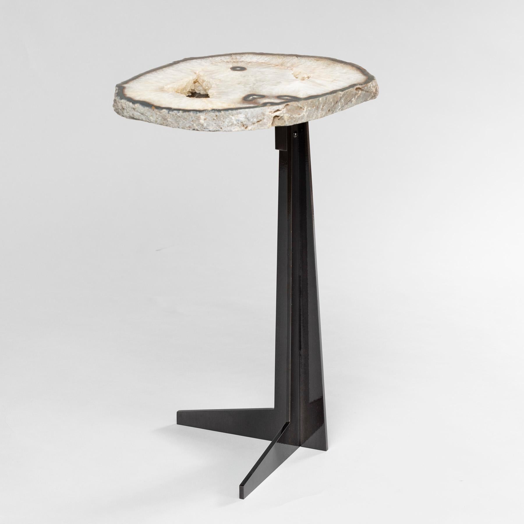 Side or Cocktail Table, Brazilian Agate with Black Color Metal Base For Sale 1