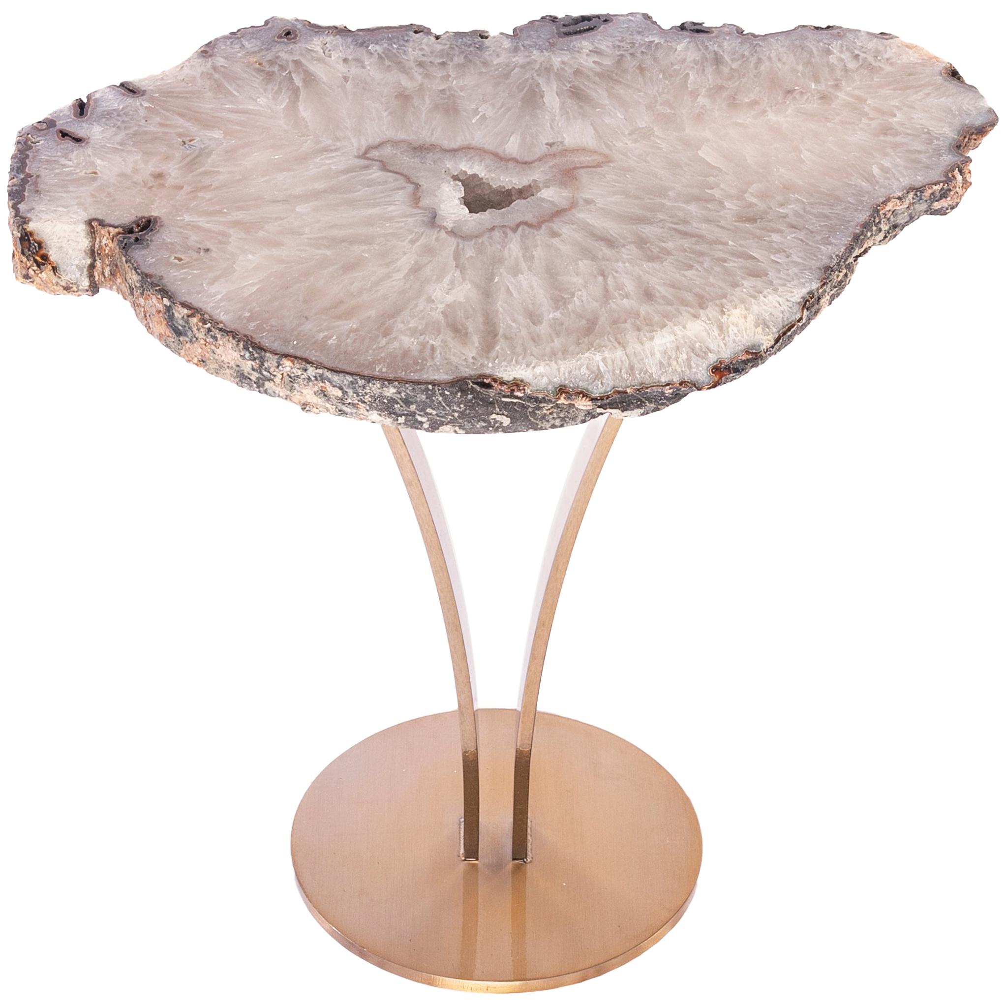 Side or Cocktail Table, Brazilian Agate with Gold Color Metal Base For Sale