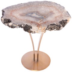 Side or Cocktail Table, Brazilian Agate with Gold Color Metal Base