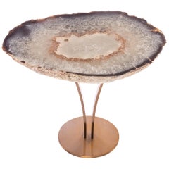 Side or Cocktail Table, Brazilian Agate with Gold Color Metal Base