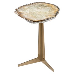 Side or Cocktail Table, Brazilian Agate with Gold Color Metal Base