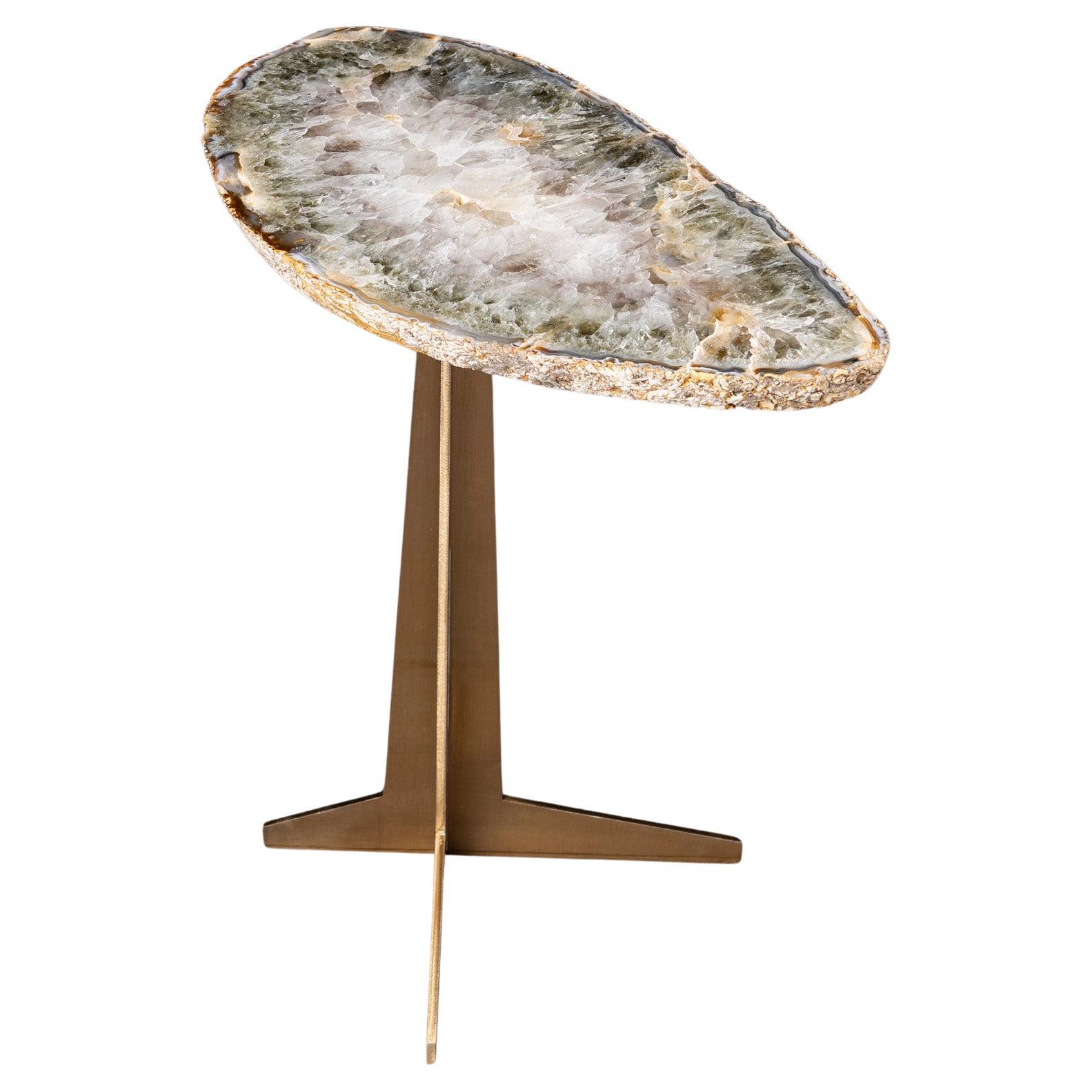 Side or Cocktail Table, Brazilian Agate with Gold Color Metal Base For ...