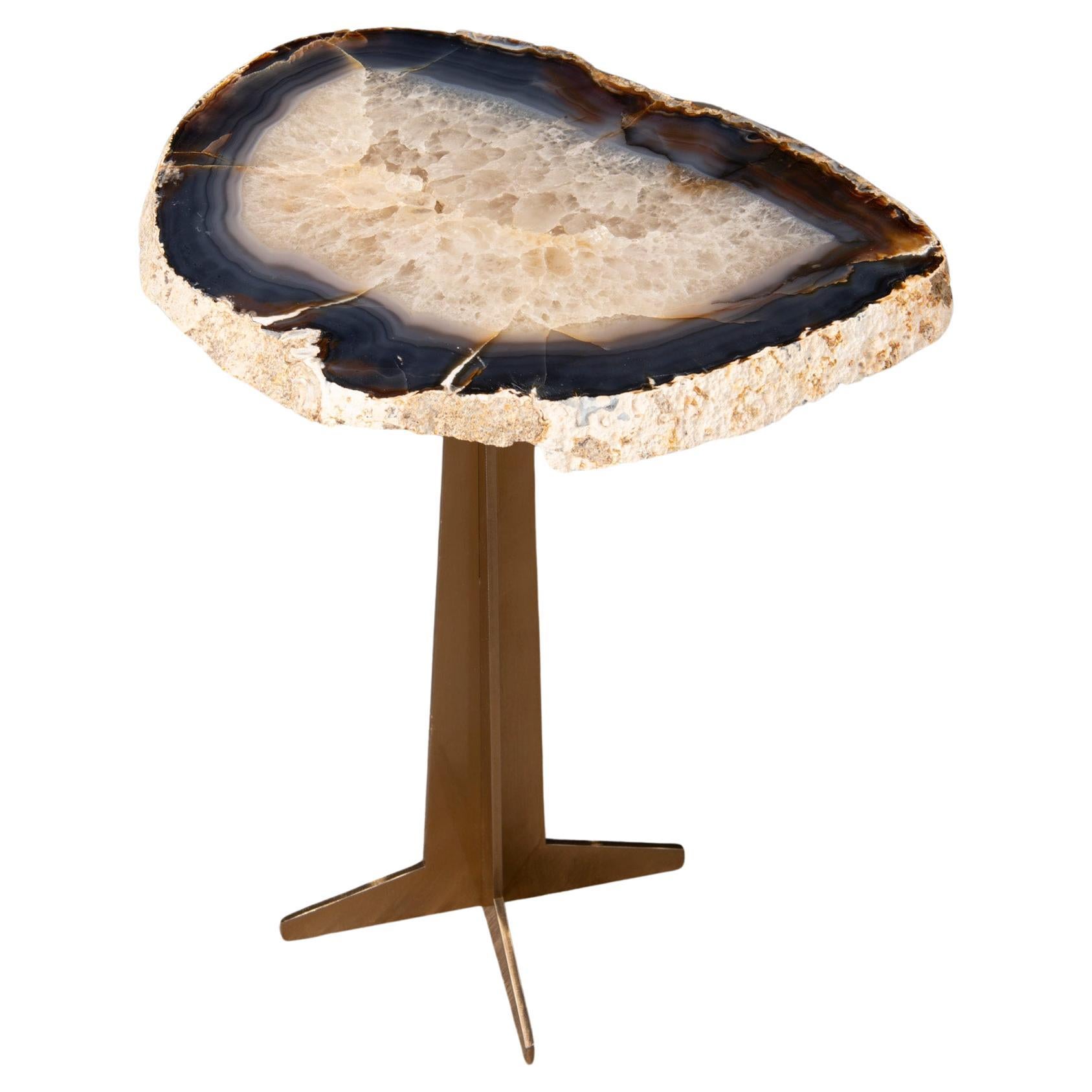 Side or Cocktail Table, Brazilian Agate with Gold Color Metal Base For Sale