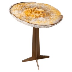 Side or Cocktail Table, Brazilian Agate with Gold Color Metal Base