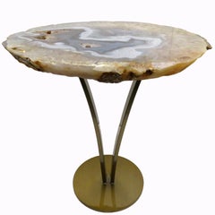 Table d'appoint ou de cocktail:: agate brésilienne avec base en métal