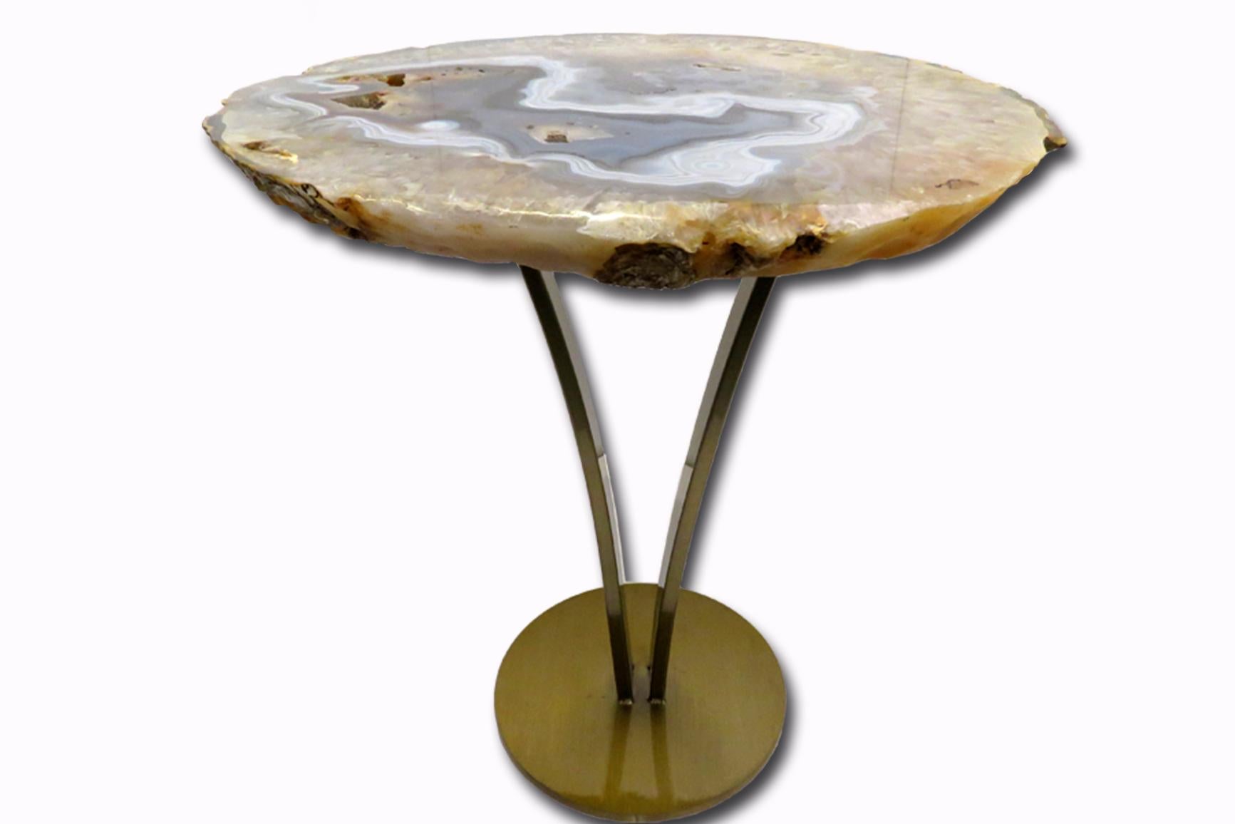 Organic Modern Side or Cocktail Table, Brazilian Agate with Metal Base