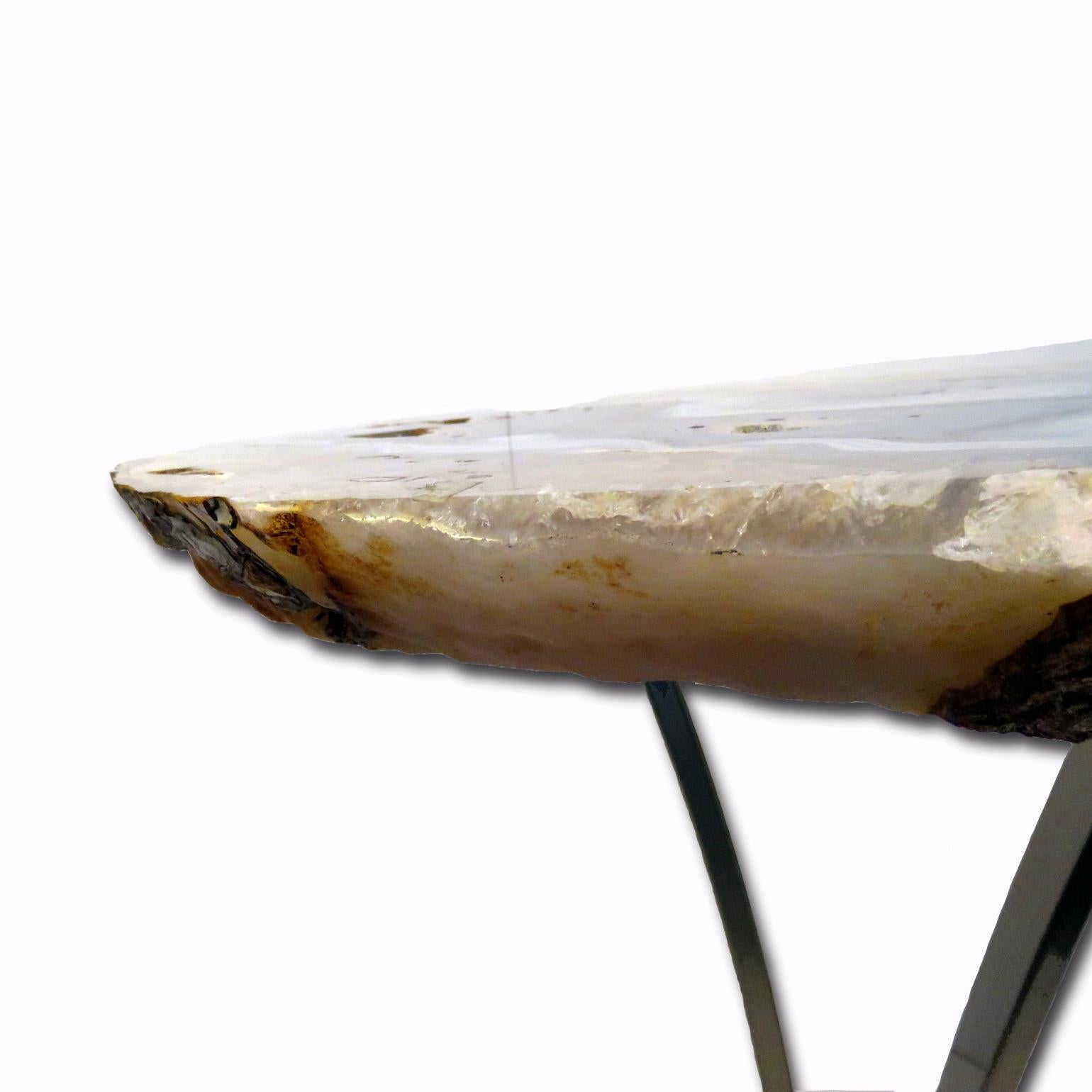 Polished Side or Cocktail Table, Brazilian Agate with Metal Base