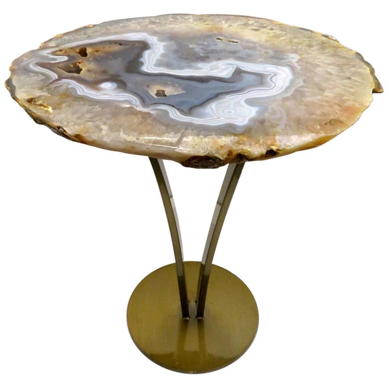 Side or Cocktail Table, Brazilian Agate with Metal Base at 1stDibs