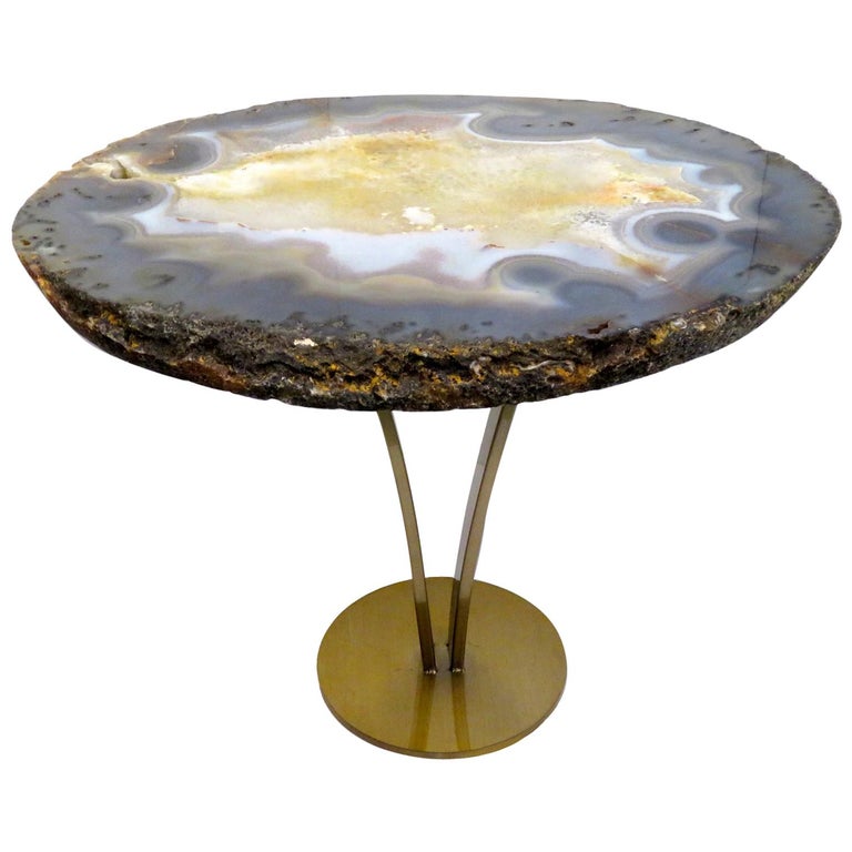 Side or Cocktail Table, Brazilian Agate with Metal Base For Sale at 1stDibs
