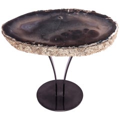 Side or Cocktail Table, Brazilian Agate with Smoke Gray Color Metal Base