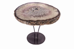 Side or Cocktail Table, Brazilian Agate with Smoky Grey Color Metal Base