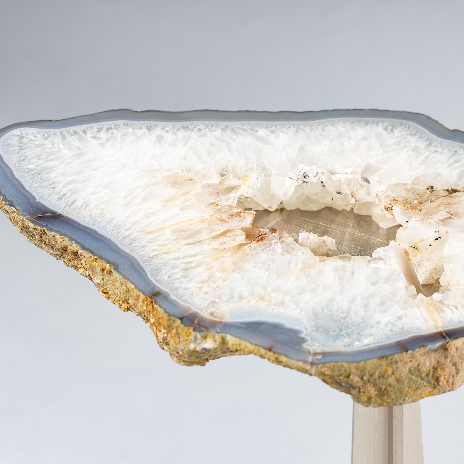 Table d'appoint ou de cocktail, agate brésilienne avec base en métal inoxydable en vente 2