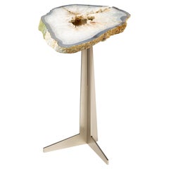 Side or Cocktail Table, Brazilian Agate with Stainless Steel Metal Base