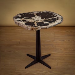 Side or Cocktail Table, Petrified Wood Slab Indonesia (15MM y/o) with Metal Base