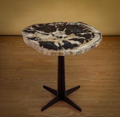 Side or Cocktail Table, Petrified Wood Slab Indonesia (15MM y/o) with Metal Base