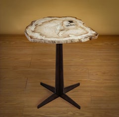 Side or Cocktail Table, Petrified Wood Slab with Metal Base