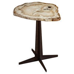 Side or Cocktail Table, Petrified Wood Slab with Metal Base Side or Cocktail Table, Petrified Wood Slab with Metal Base