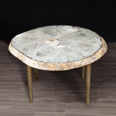 Side or Coffee Table, White Brazilian Agate with Solid Bronze Base